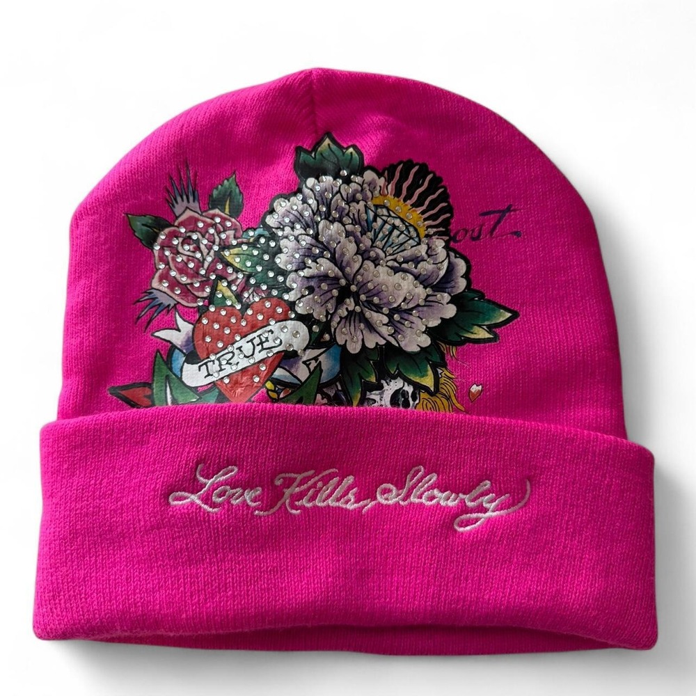 Ed Hardy Pink Bling Grungy Beanie